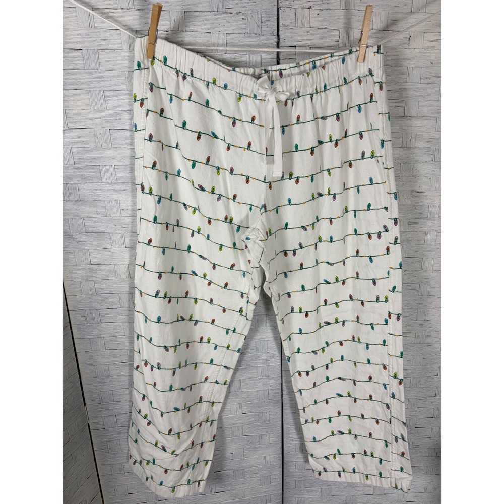 J.Crew Men's Pajama Pants Christmas Holiday Light String White Cotton Flannel